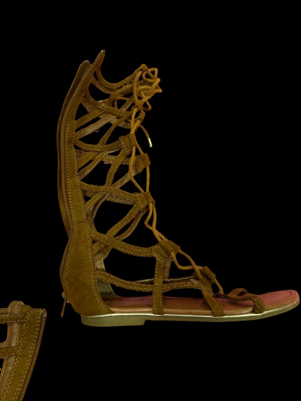 Olive/Tan Suede Caged Gladiator Sandals – Tall Lace-Up Style